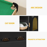 Homiflex Cat Litter Box Enclosure, Wooden Litter Box Furniture with Game Area, Cat Washroom with Barn Door, Indoor Pet House, Fit Most of Litter Box, Black Homiflex