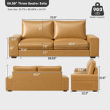 Valthie Faux Leather Couch, Mid Century Modern Comfy Loveseat Sofa with Wide Arm, Side Pockets, Solid Wooden Frame for Office, Living Room and Bedroom, 3 Seater (Brown, 88.58 inches) Valthie