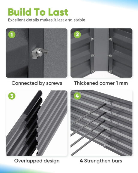 Quictent Galvanized Raised Garden Bed 6x3x2 Ft Metal Planter Box Bottomless for Backyard Outdoor, Include 1 pc Tomato Cage (Dark Gray) Quictent
