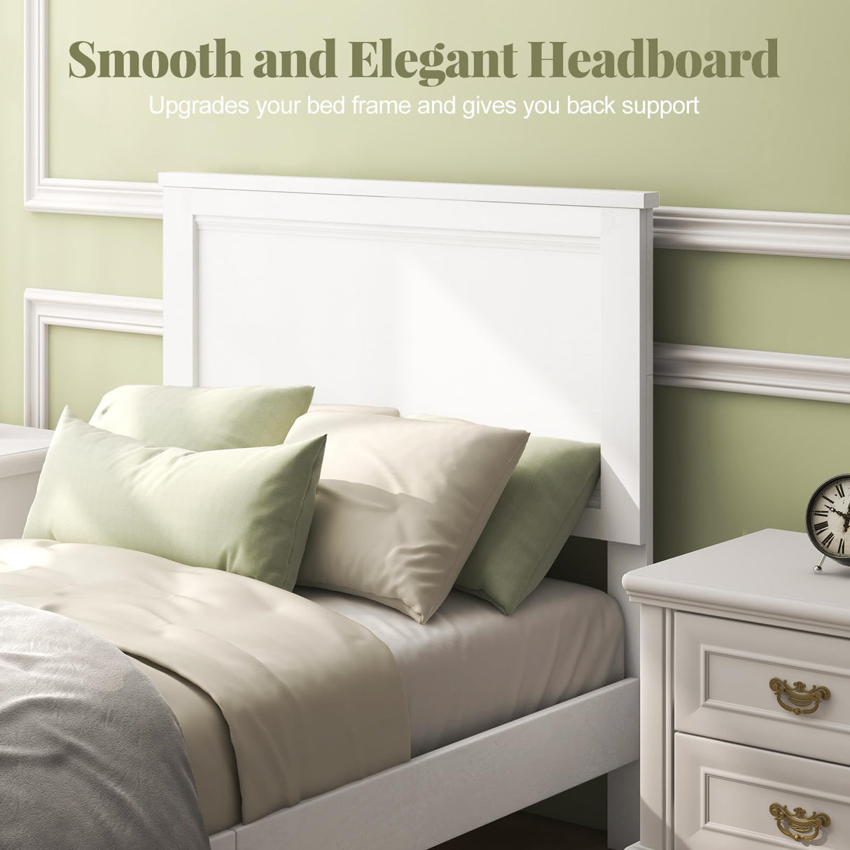 Giantex Wood Twin Bed Frames with Headboard, Mid Century Platform Bed Frame with Solid Wood Legs & Wooden Slat Support, Twin Bed Frames for Kids Adults, White Bed Giantex