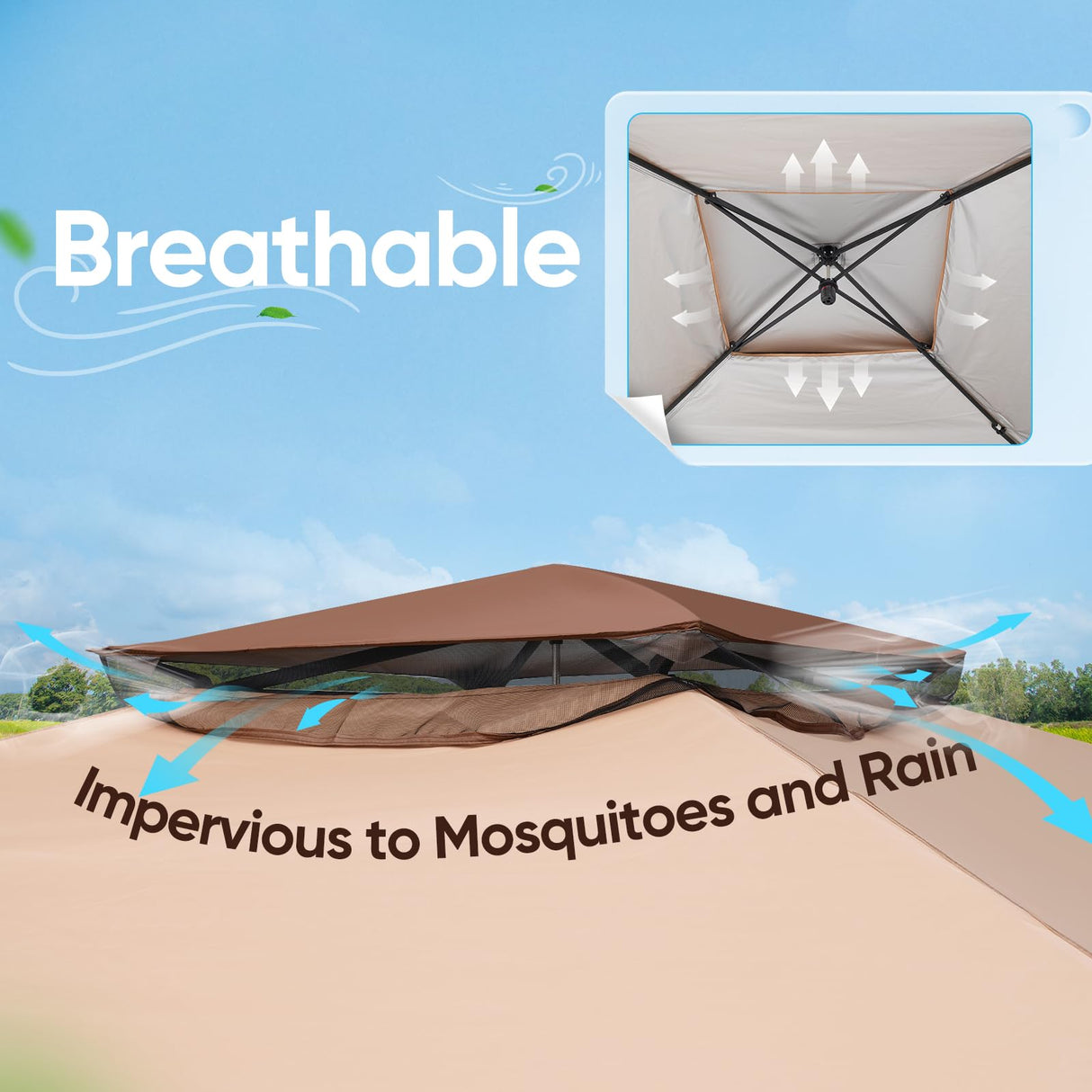 Quictent 13'x13' Pop up Gazebo Canopy Tent, One Person Set up Portable Instant Folding Shelter, Outdoor Canopy Tent with Extra Shade for Backyard, Patio, Party - Khaki Quictent