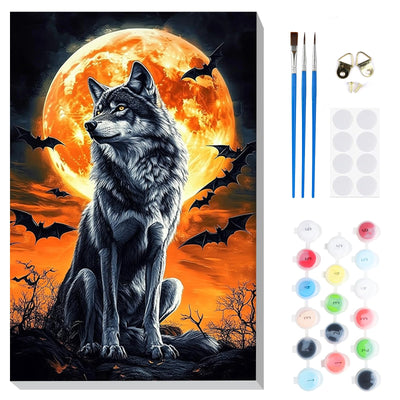 RICUVED Paint by Numbers Kit for Adults Beginner with Wooden Frame, Wolf Easy Acrylic Paint by Number, DIY Moon Oil Painting Kit with Framed Canvas Arts and Crafts for Gift Home Wall Decor 8X12 Inch