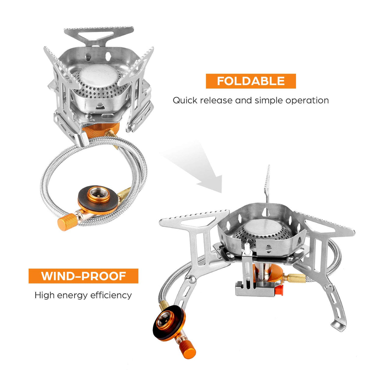 Odoland 3500W Windproof Camp Stove Camping Gas Stove with Fuel Canister Adapter, Piezo Ignition, Carry Case, Portable Collapsible Stove Burner for Outdoor Backpacking Hiking and Picnic Odoland