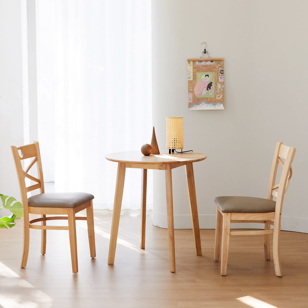 Livinia Canberra 27.6" Round Wooden Dining Table/Small Mid Century Modern Malaysian Oak Kitchen Table (Natural-Oak) Livinia