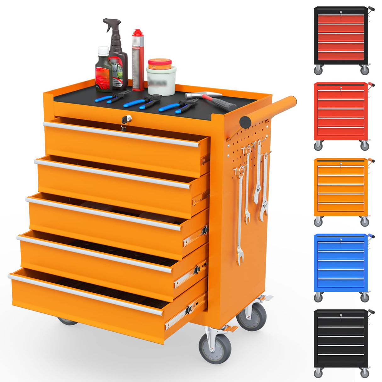 Granper 5-Drawer Tool Chest Tool Box with Wheels Movable Rolling Tool Chest High Capacity Tool Chest with Wheels Heavy Duty Tool Cabinet for Workshop, Garage, Mechanics and Repair Room(Orange) Granper