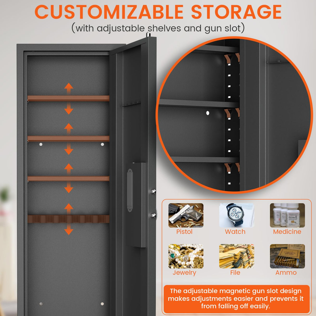 53.15" Wall Safe Between the Studs, In Wall Gun Safe, Digital Hidden Gun Cabinet with Gun Rack & Adjustable Shelves, Gun Safes & Cabinets with Dual Alarm System & Mute Mode(Black-Digital) Luzfuego