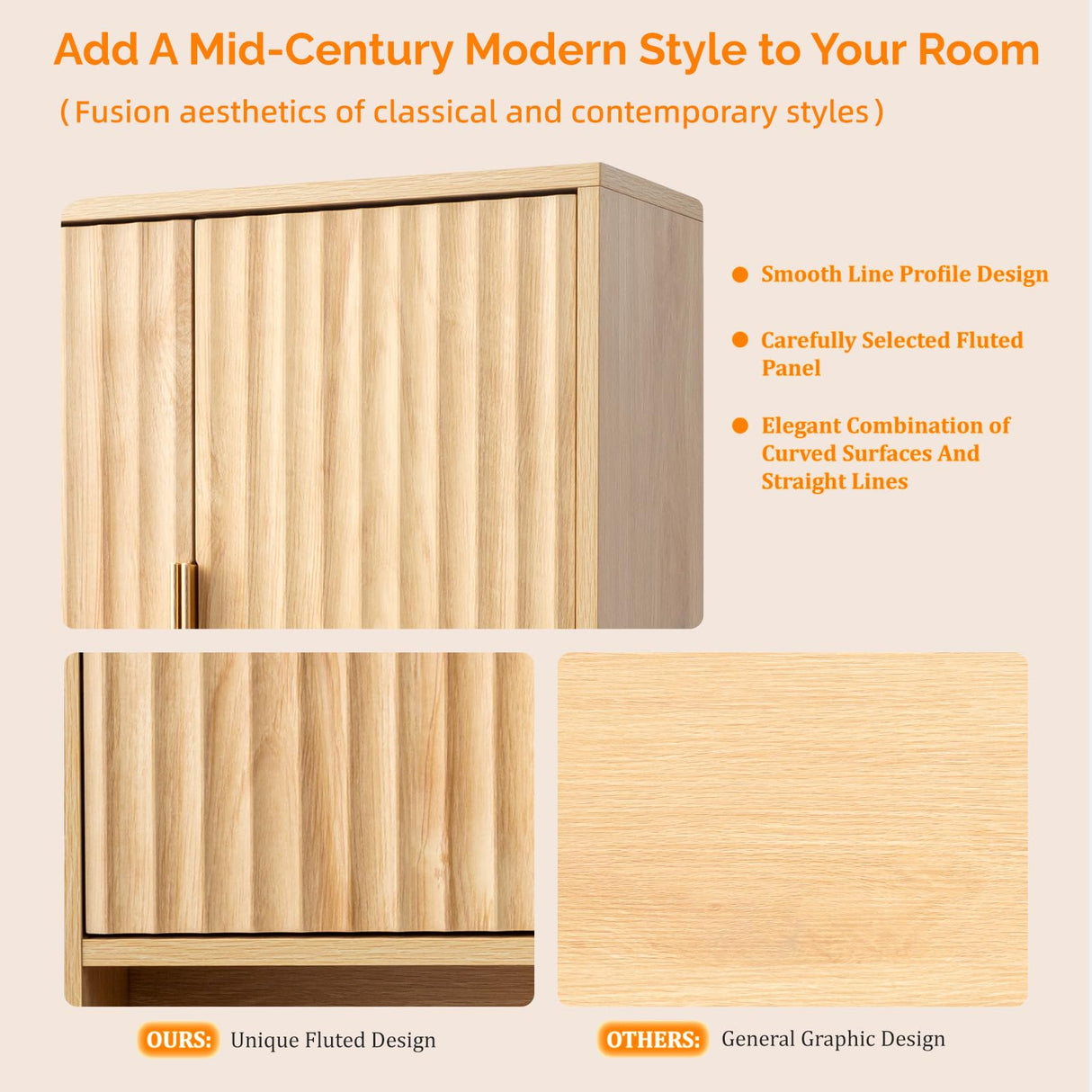 VINGLI Fluted Modern Medicine Cabinet,Bathroom Wall Cabinet Over Toilet Storage, Upper Floating Countertop Storage for Bathroom, Laundry Room,Small Hanging Kitchen Wall Cabinets (Natural Oak Color) VINGLI