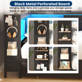 Twin Corner Bed Frame with Storage Bookcase, Twin Daybed with Charging Station and LED Light, Kids Bed Unit with Storage Drawers Underneath, Dark Grey Modern Metal Platform Bed Frame Twin Size LUSIMO