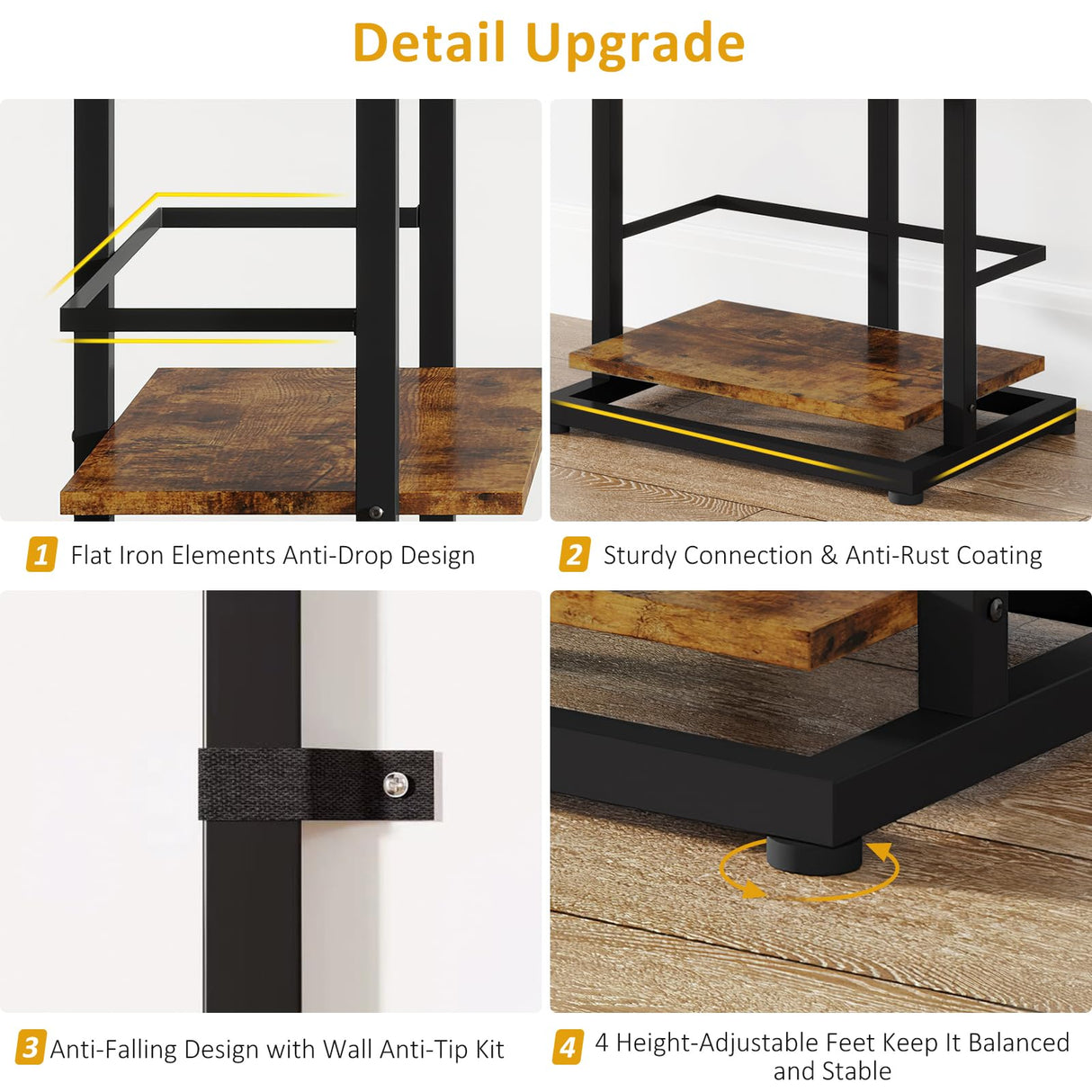 Narrow 5-Tier Industrial Rustic Brown Bookshelf with Metal Edge Protection Hosfais