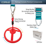 Ninja Kids Hanging Obstacle Course with Swivel Slackline Spinner Wheel Red coreus