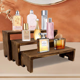 Yikaroeli Display Risers-3 Tier Wood Risers Decorative Rectangular Display Stands Arranging and Showcasing your favorite items(6-piece Set) (Brown Wood) Yikaroeli