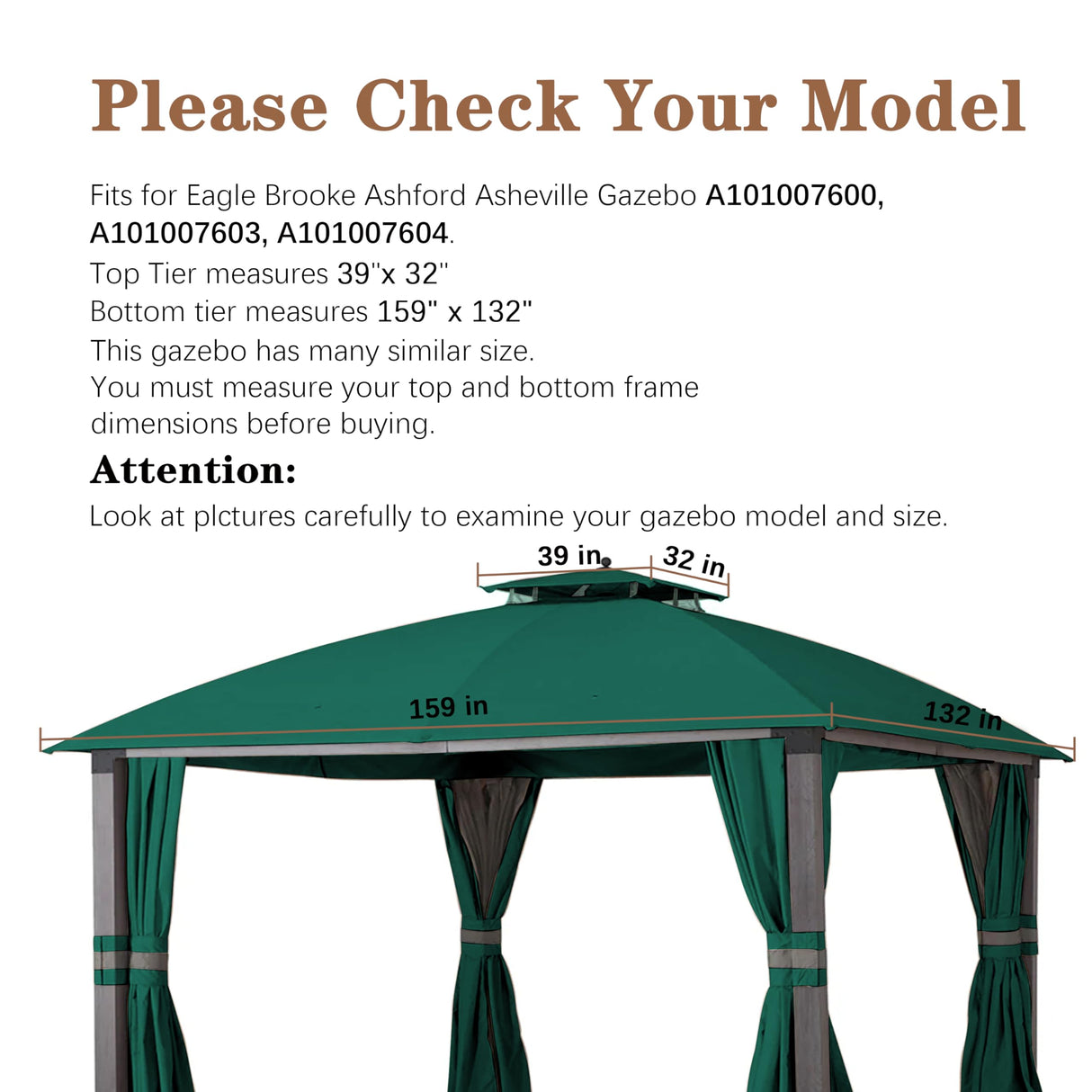 SCOCANOPY Replacement Cover for 10X12 Ft Eagle Brooke Soft Top Gazebo Model A101007600, A101007603, A101007604,(Forest Green) SCOCANOPY