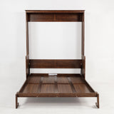 LUMISOL Queen Size Murphy Bed Wall Bed with Desk, Wood Murphy Bed Can be Folded into Cabinet, Space-Saving Hidden Wall Bed with Gas Struts, Walnut LUMISOL