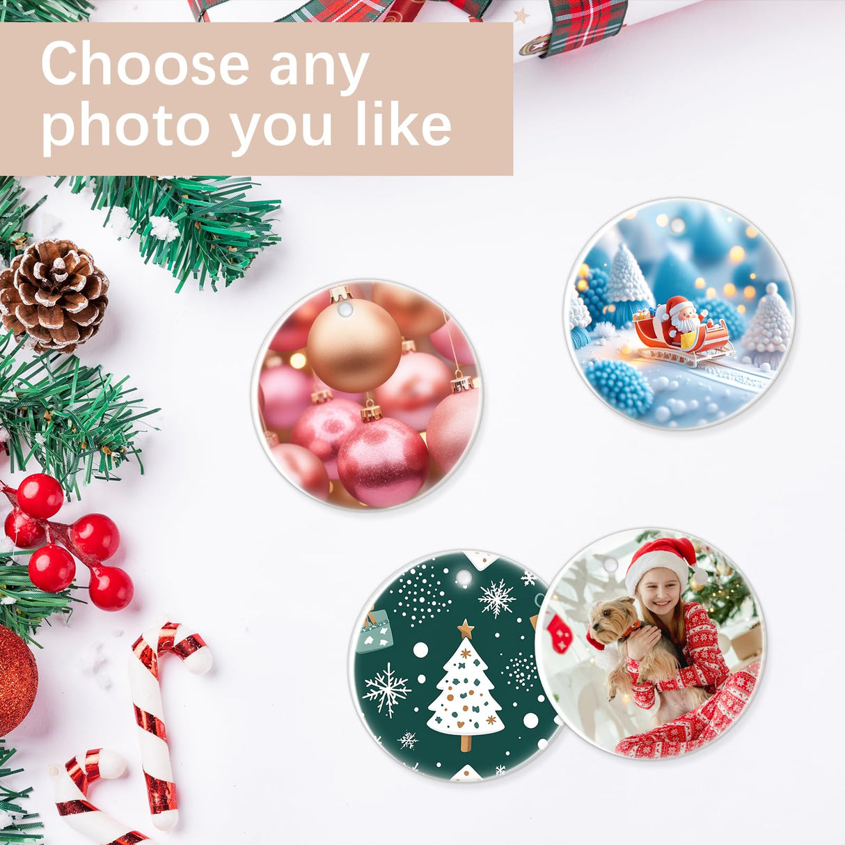 25 PCS Sublimation Ceramic Ornament Blank 3 inch White Round Christmas Ceramic Decoration Crafting DIY Personalized Home Decor Bulk Two-Sided Printed ORJ