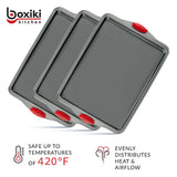 Premium Nonstick Baking Sheet Pans – Set of 3, Heavy-Gauge Carbon Steel, Warp, Dent, and Rust-Resistant – Gourmet Rimmed Half Cookie Sheet Trays, Non-Toxic for Exceptional Baking Performance Boxiki Kitchen