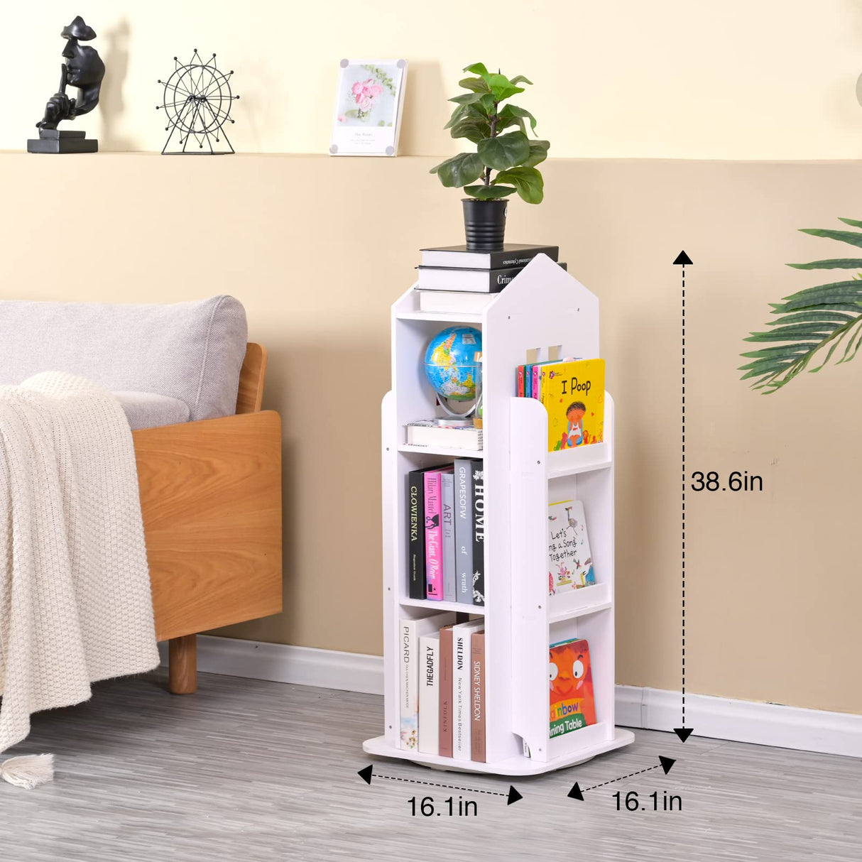 LEATOVOP 360° Rotating Bookshelf – Multi-Functional White Bookcase Storage Rack for Kids & Adults LEATOVOP