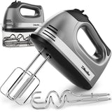 Mueller Electric Hand Mixer, 5 Speed 250W Turbo with Snap-On Storage Case and 4 Stainless Steel Accessories for Easy Whipping, Mixing Cookies, Brownies, Cakes, and Dough Batters Mueller