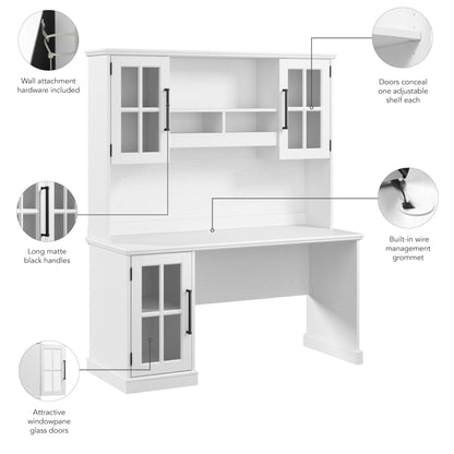 Bush Furniture Westbrook 60W Computer Desk with Hutch in White Ash | Farmhouse Desk for Home Office Workspace - WoodArtSupply