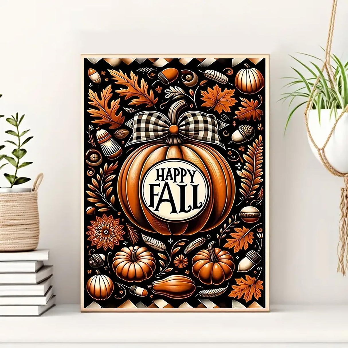 Happy Fall Pumpkin Leaf Diamond Art Kits for Adults, 5D Diamond Painting Kits for Adults Beginners, DIY Full Round Drill Diamond Dot Painting Gem Art Kits for Adult, Home Wall Decor 11.8x15.7 Inch VCLKDIY