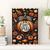 Happy Fall Pumpkin Leaf Diamond Art Kits for Adults, 5D Diamond Painting Kits for Adults Beginners, DIY Full Round Drill Diamond Dot Painting Gem Art Kits for Adult, Home Wall Decor 11.8x15.7 Inch VCLKDIY