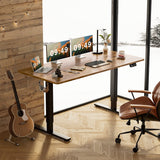 Furmax Electric Height Adjustable Standing Desk Large 63 x 24 Inches Sit Stand up Desk Home Office Computer Desk Memory Preset with T-Shaped Metal Bracket, Brown Furmax