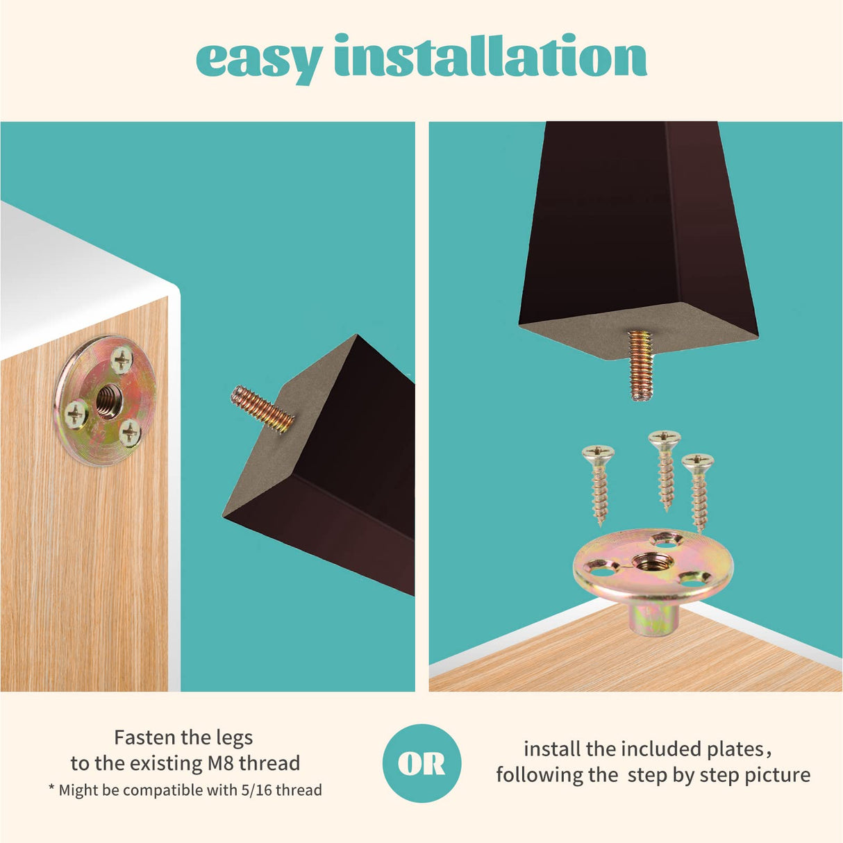 Txcucc Sofa Legs Square Bed Feet 5 inch Wood Replacement Leg for Furniture Set of 8, Dark Brown… Txcucc