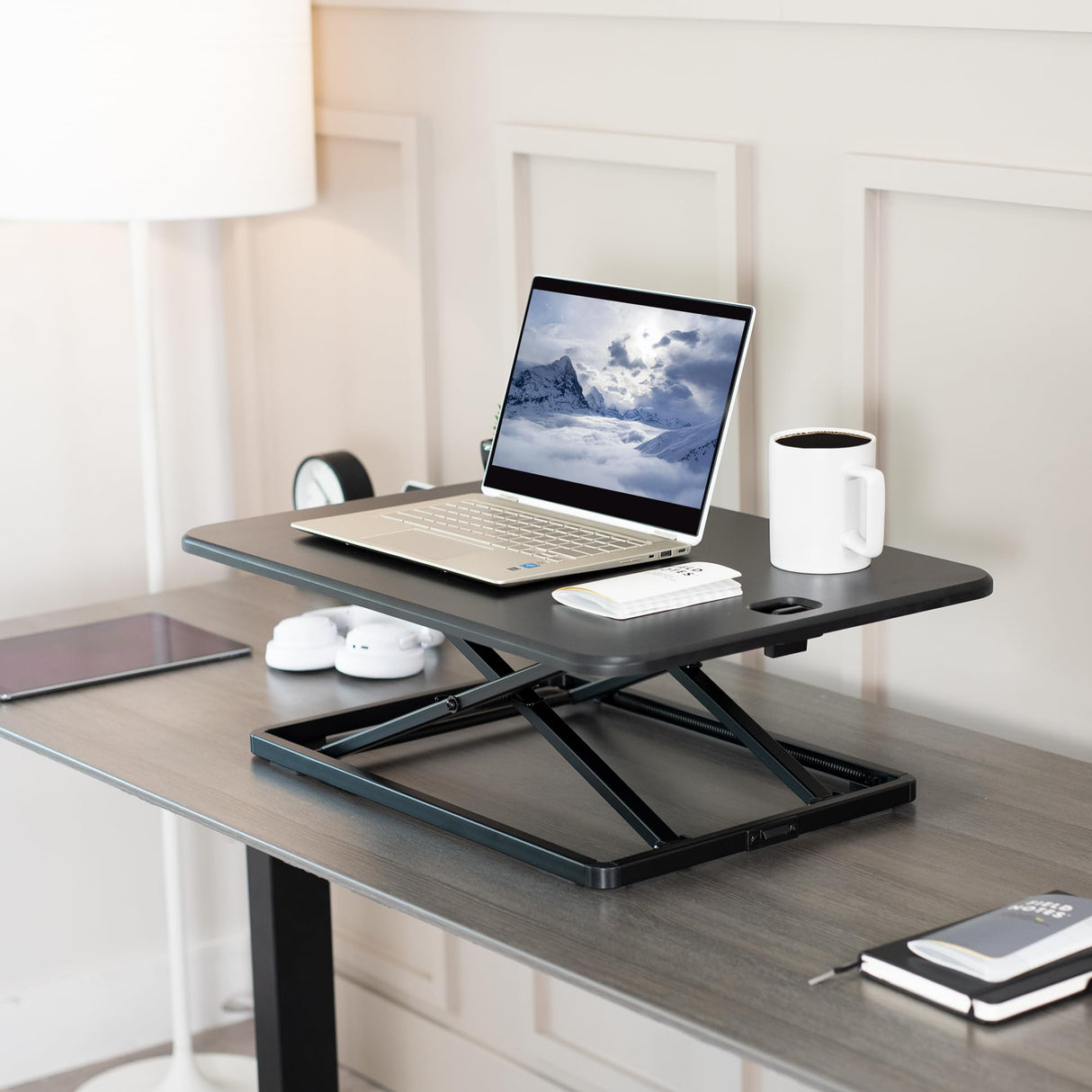 VIVO Ultra-Slim Single Top Height Adjustable Standing Desk Riser, Compact Sit Stand Desktop Converter for Monitor or Laptop, Black, DESK-V001J VIVO