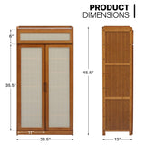 MoNiBloom Slim 7 Tier Shoe Storage Cabinet with Doors, Bamboo Multifunctional Organizer Rattan Pattern Rack Unit Up to 21 Pairs for Bedroom Closet Entryway Living Room, Brown MoNiBloom