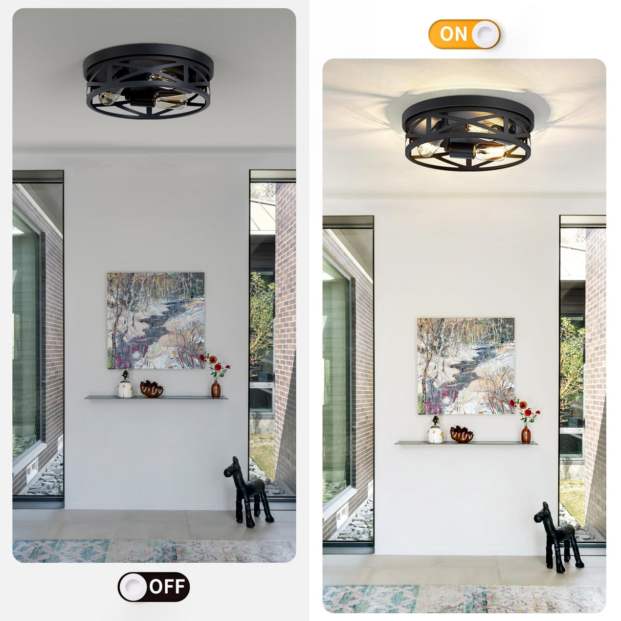 ZHU YAN 13 inch Farmhouse Ceiling Light Fixture,3-Light Hallway Light Fixtures Ceiling,Black Flush Mount Ceiling Light,Light Fixture Ceiling Mount for Kitchen Hallway Entryway,E26 Base（1 Pack） ZHU YAN