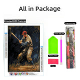 Baseball Player 5D Diamond Art DIY Paint with Full Drill Round Diamond Gems Painting by Number Kits for Adults Art Craft Home Wall Decor 11.8x15.8in WoodArtSupply