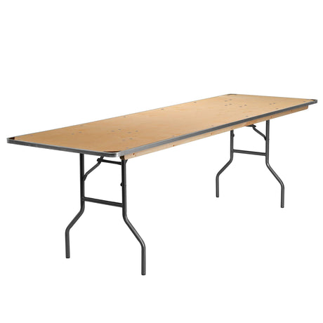 Flash Furniture Fielder 8' Rectangular All-Occasion Birchwood Folding Event Table, Foldable Portable Banquet Table with Wooden Top, Natural/Silver Flash Furniture