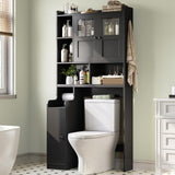 Itaar Over The Toilet Storage Cabinet, Over Toilet Bathroom Organizer with Glass Doors & Toilet Paper Holder Stand, Home Space-Saving Toilet Rack, for Bathroom, Restroom, Laundry(Black) Itaar