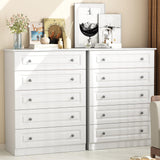 White 5-Drawer Tall Dresser with Wood Top, Modern Storage Tower for Bedroom, Closet, Living Room, Entryway, Hallway Seeday