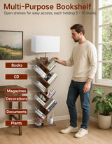 OUTONLIFE 9 Tier Tree Bookshelf with Light, Remote & Timer, Modern Tall Floor Standing Book Shelf, Narrow Wood Bookcase, Small Book Organizer Shelves for Living Room, Bedroom, Office (Rustic Brown) OUTONLIFE