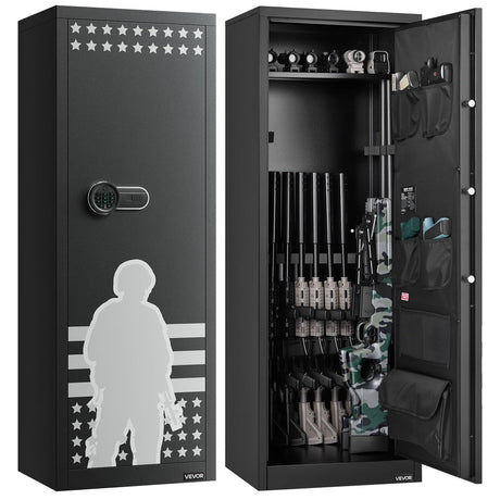 VEVOR 10-12 Gun Safe, Long Gun Cabinet for Rifles and Pistols, Quick Access Rifle Safe with 4 Pistol Pockets and 3 Adjustable Racks, Large Digital Cabinet with Key and Password Lock VEVOR