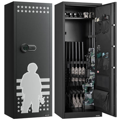 VEVOR 10-12 Gun Safe, Long Gun Cabinet for Rifles and Pistols, Quick Access Rifle Safe with 4 Pistol Pockets and 3 Adjustable Racks, Large Digital Cabinet with Key and Password Lock