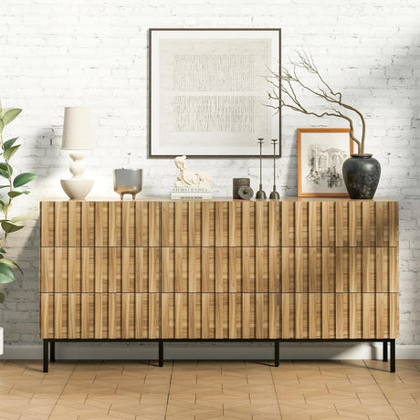 UEV 9 Drawer Dresser for Bedroom, 59" Mid Century Style Fluted Dresser with 9 Drawers,Long Chest of Drawers TV Stand for Bedroom,Hallway UEV