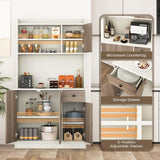 COSTWAY Kitchen Pantry Storage Cabinet, 71" Freestanding Tall Hutch Cabinet with Charging Station, Microwave Stand, Adjustable Shelves, Modern Buffet Cabinet with Hutch for Dining Room, Kitchen, White COSTWAY