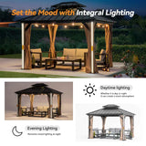 Modern Shade 10' x 12' Hardtop Gazebo with Galvanized Steel Roof, Aluminum Frame, Mosquito Netting, Curtains, 4 LED Lights, USB & USB-C Charging Port Permanent Outdoor Pavilion for Backyard Patio Modern Shade Outdoor Living Spaces