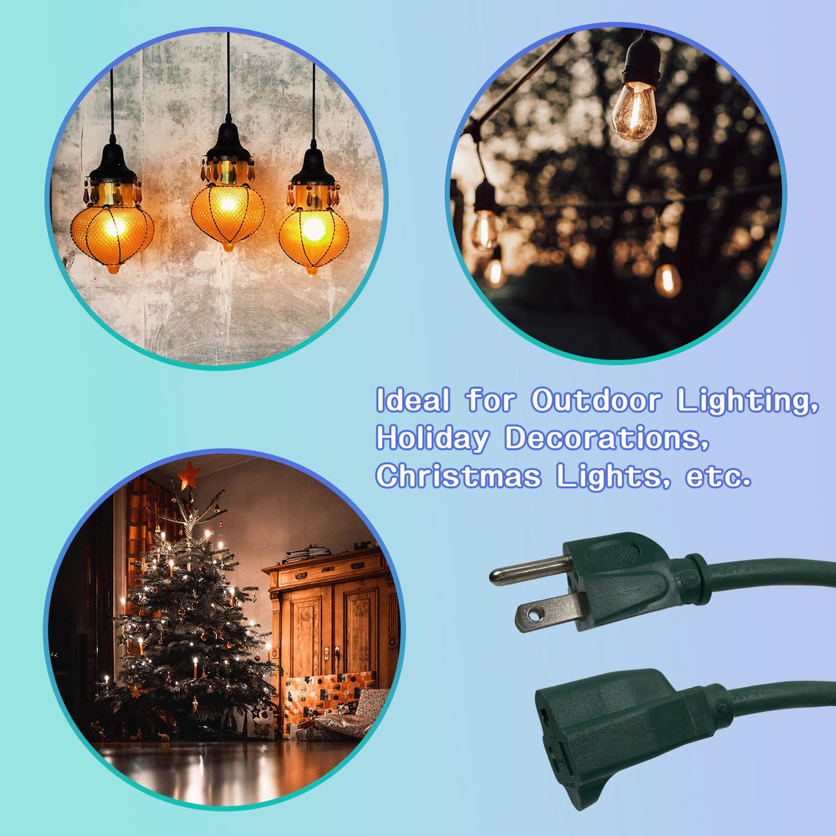GREATIDE Indoor Outdoor Extension Cord 50 FT, 16/3 SJTW Weatherproof Green Electrical Cords, 13 AMP Heavy Duty 3 Prong Power Cable Great for Garden, Landscaping & Holiday Decorations GREATIDE