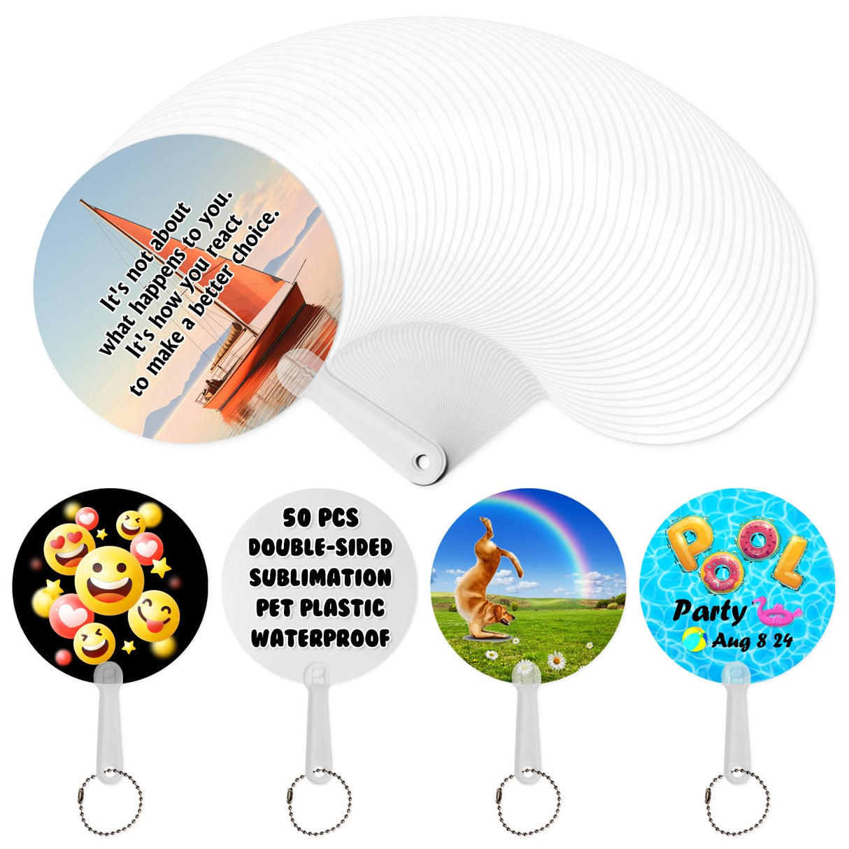 151pcs Mini Sublimation Handheld Fans Keychain Set - Circle, DIY Custom Blank Double-Sided Round Plastic Hand held Fans for Bible Story Wedding Favors School Graduation Birthday Party Souvenirs WoodArtSupply