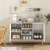 Giantex Buffet Sideboard, Kitchen Storage Cabinet with 3 Open Shelves & 2 Side Cabinets, 48” Wood Cupboard w/ 2 Bamboo Woven Doors, Console Table for Living Room Entryway Coffee Bar, Natural Giantex