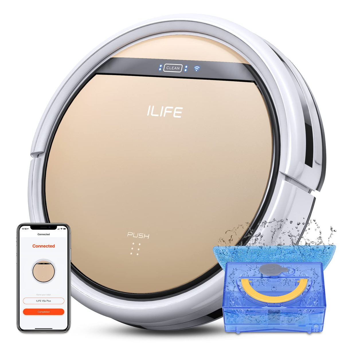 ILIFE V5s Plus Robot Vacuum and Mop Combo, Works with 2.4G WiFi, Alexa/App/Remote Control, Automatic Self-Charging Robotic Vacuum Cleaner, for Pet Hair, Hard Floor, Low Carpet (V5s Pro Upgraded) ILIFE