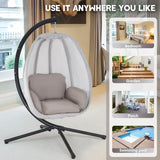 PayLessHere Egg Chair with Comfy Cushions Indoor Outdoor Hanging Chair Sturdy Heavy Duty Hammock Chair with Stand Cushions Breathable Fabric Cover for Patio Bedroom Garden Poolside, Grey PayLessHere