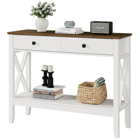 Lomojo Console Table,Sofa Table 13.8" D x 39.37" W x 31.5" HEntryway Table with 2 Drawers Storage Shelve Foyer Table for Entryway Farmhouse Hallway Tables for Living Room,Kitchen Lomojo