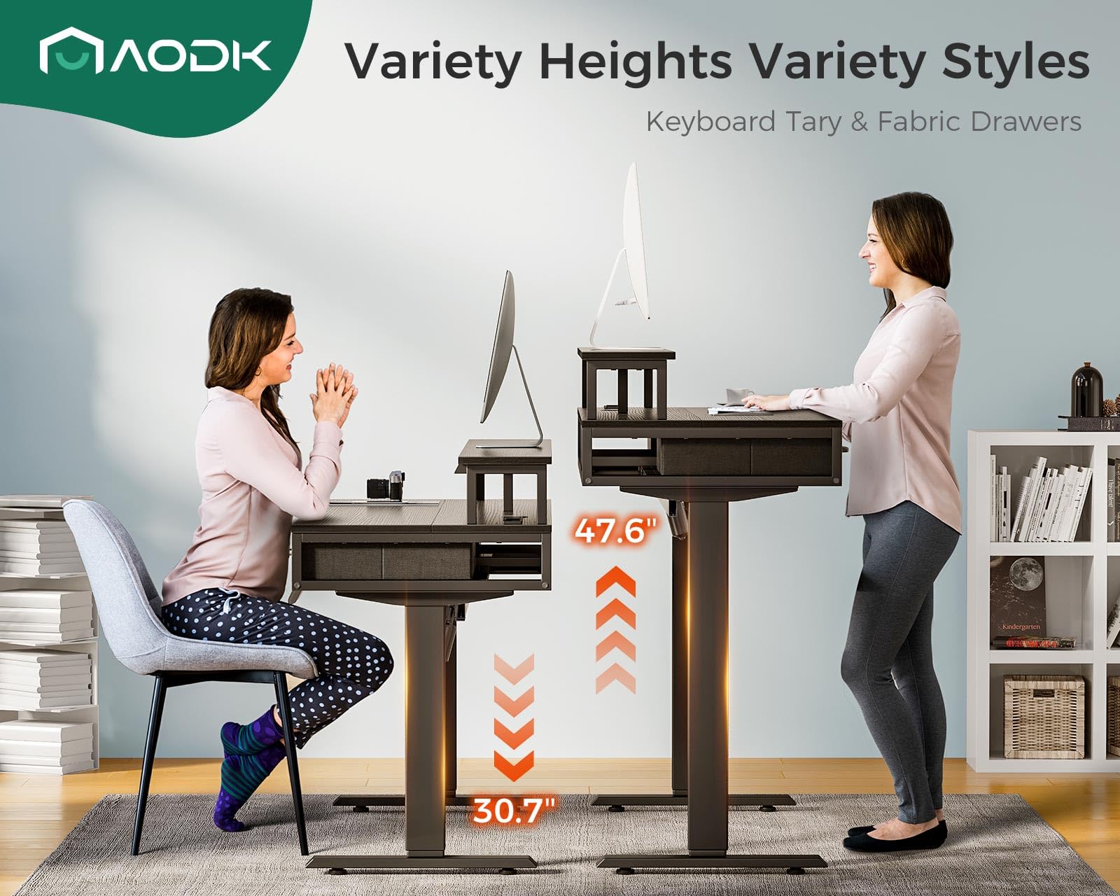 AODK Electric Standing Desk with Drawers & Keyboard Tray, 55 Inch Height Adjustable Desk with Power Outlets & LED Lights, Sit Stand Table with Monitor Stand for Home, Office, Black - WoodArtSupply