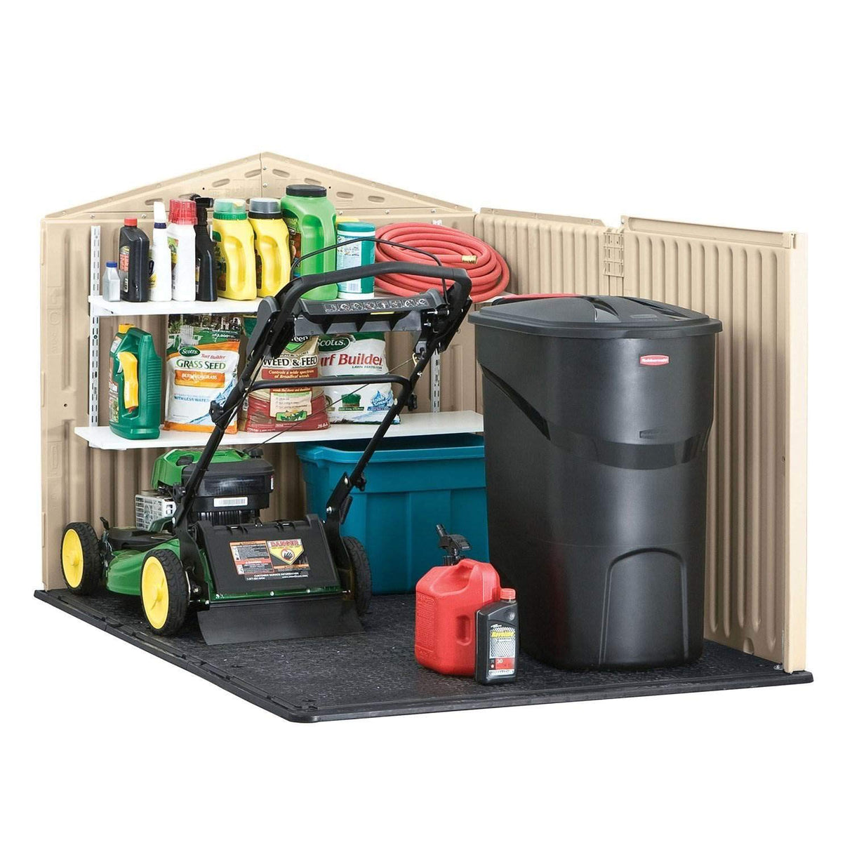 Rubbermaid Slide-Lid Resin Outdoor Storage Shed (5 x 6.5 Ft),Weather Resistant, Beige/Brown, Organization for Home/Backyard/Garden Tools/Lawn Mower/Bike Storage/Pool Supplies Rubbermaid