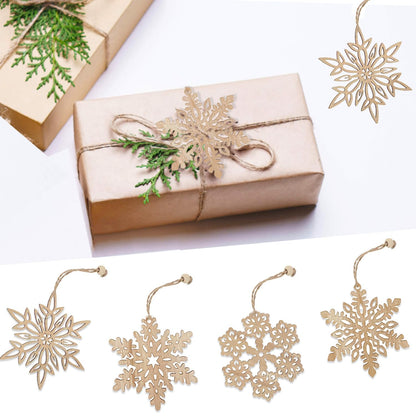 12 Pcs Wooden Snowflakes Ornaments 3 inch Christmas Wood Snowflake Hanging Decorations with Twine, Unfinished Rustic Farmhouse Bulk Cutouts for DIY Painting Xmas Tree Crafts Decor