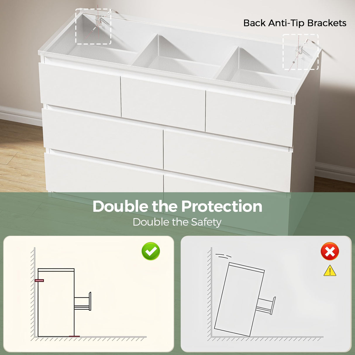 Jocoevol Modern White 7 Drawer Dresser for Bedroom, Simply Chest of Drawers, Wood Storage Dresser with Deep Drawers for Living Room Hallway Entryway, White Jocoevol