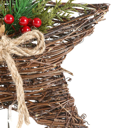 9-Inch Rattan Natural Star Christmas Tree Topper,Rustic Farmhouse Xmas Treetop for Indoor Christmas Tree Decorations Holiday Seasonal Decor